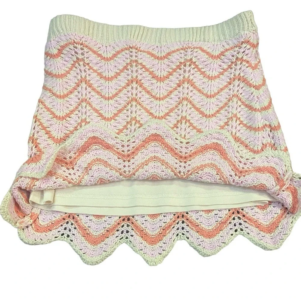 Freshman 1996 Crochet Mini Skirt, Striped Chevron Pattern, Cotton Blend, Small‎